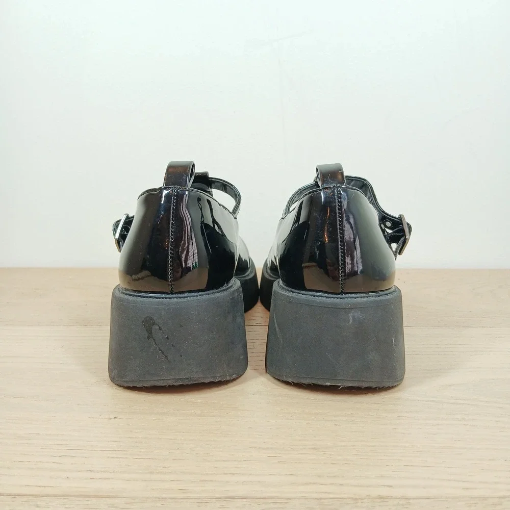 Steve Madden Jgene Flats Girls 4 Black Patent Mary Jane Platform Goth Preppy